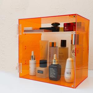 Customized Exquisite 3 Layers Orange Acrylic Cosmetic Storage Box with Door