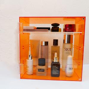 Custom Fashionable Clear Orange Acrylic Cosmetic Jewelry Storage Box with Door