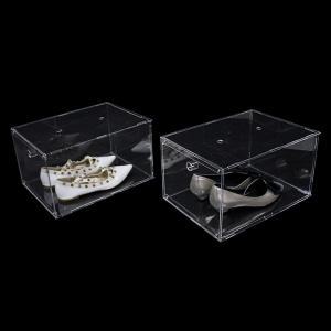 Custom Logo Acrylic Plastic Clear Foldable High Heel Storage Boxes for Shoes Stackable Style