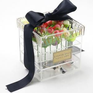 9 Holes Acrylic Roses Box with Drawer Fresh Flowers Box