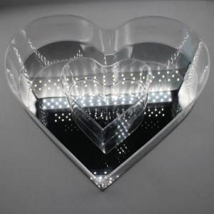 Wedding Decoration Clear Acrylic Flower Display Container with Lid Heart-Shaped Silver Mirror