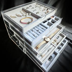 Acrylic Jewelry Display Box with 5 Drawers and Velvet Trays