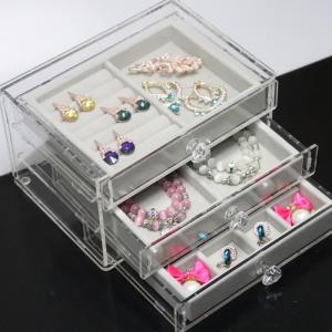 Acrylic Jewelry Display Box with 3 Drawers &amp; Velvet Tray