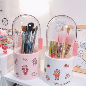 Creative Cute Acrylic Lipstick Organizer Makeup Brush Holder with Rotatable Cover
