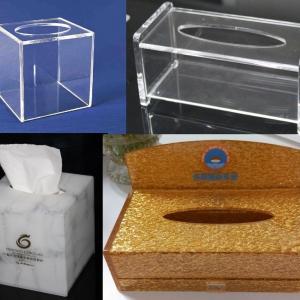 Custom Modern Acrylic Countertop Pull out Storage Drawer / Cosmetic Organizer Box W/ Tissue Dispense
