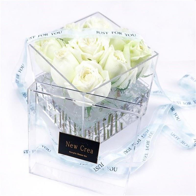 Customized Rose Display Stand Gift Case Clear Acrylic Rose Box with Lid and Storage Drawer Acrylic Rose Display Box