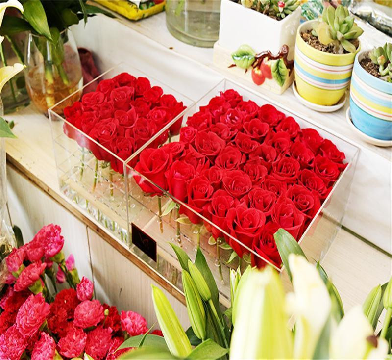 Customized Rose Display Stand Gift Case Clear Acrylic Rose Box with Lid and Storage Drawer Acrylic Rose Display Box