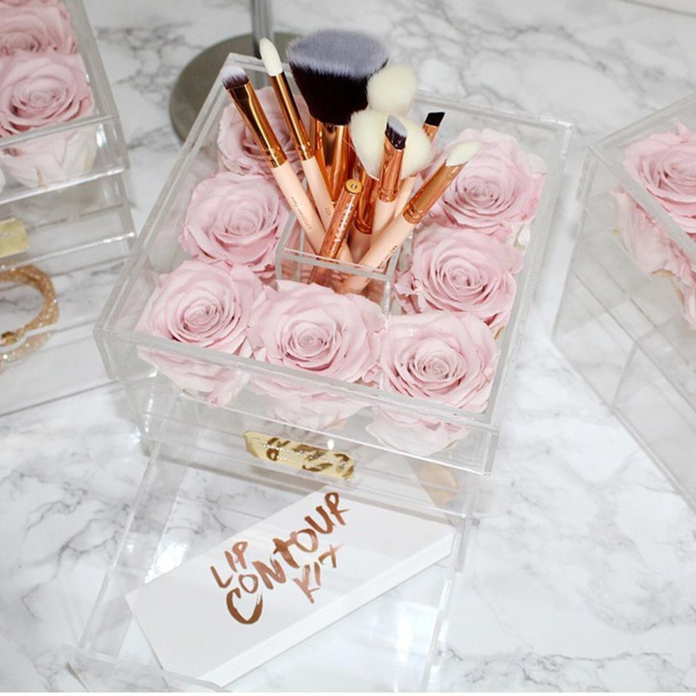 Custom Clear Acrylic Storage 25 Roses Preserved Flower Box with Drawer